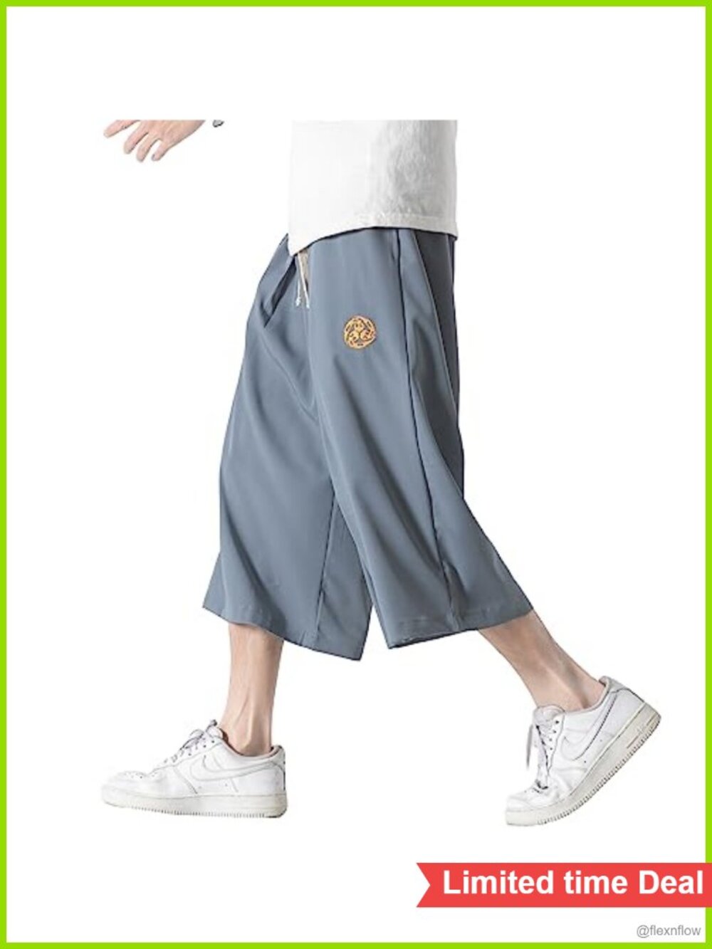 Men's Cotton Linen Harem Capri Pants Elastic Waist Baggy